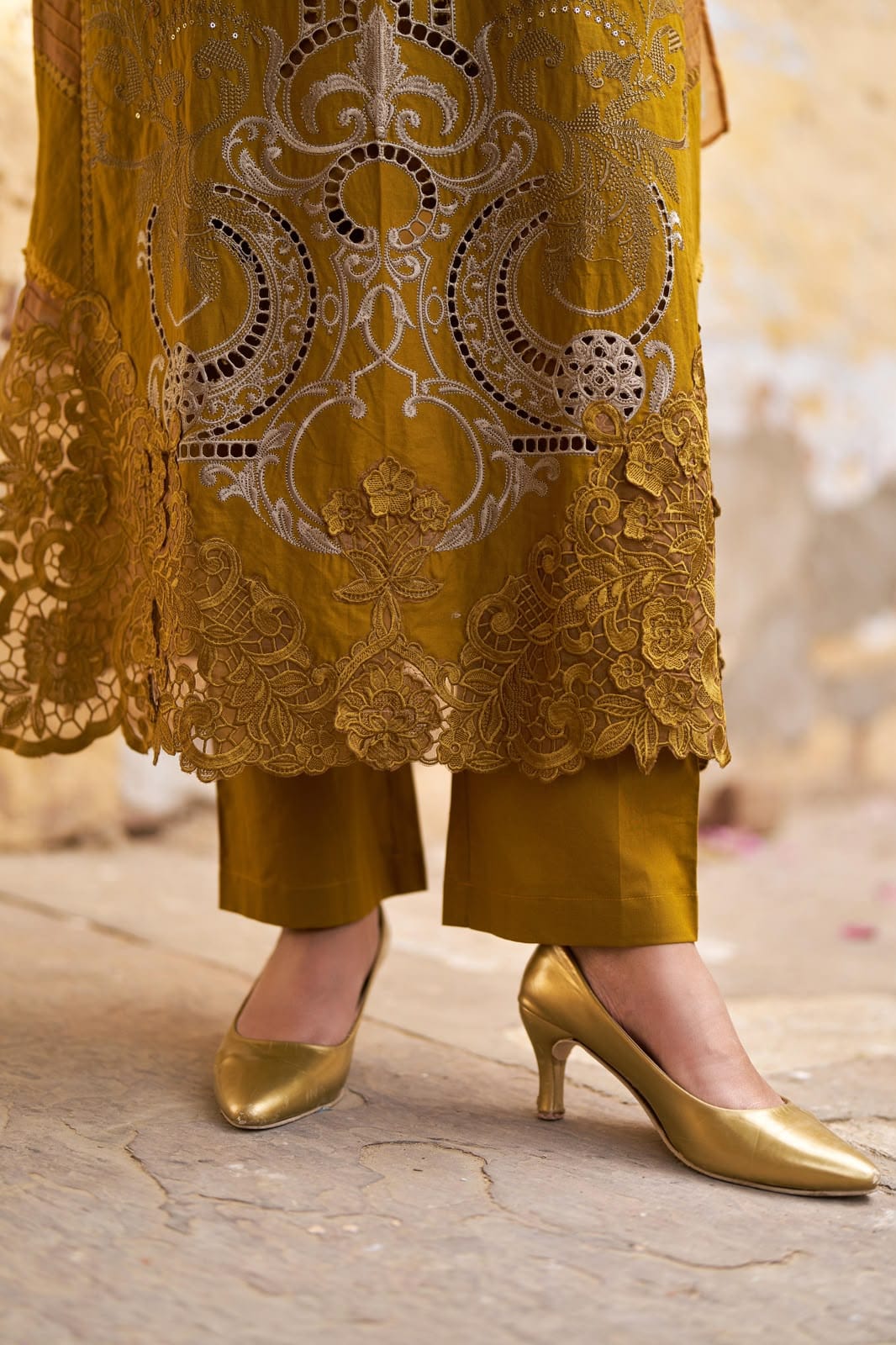 Embroidered 3pc salwar suit- Mustard Yellow