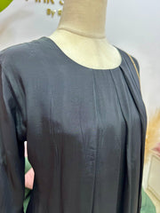 Golden Zari Striped Loose A-Line Suit- Black