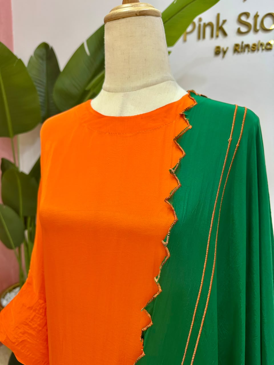 Orange Kaftan Suit with Contrast Dupatta