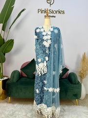 Heavy Crochet Salwar Suit- Dusty Blue