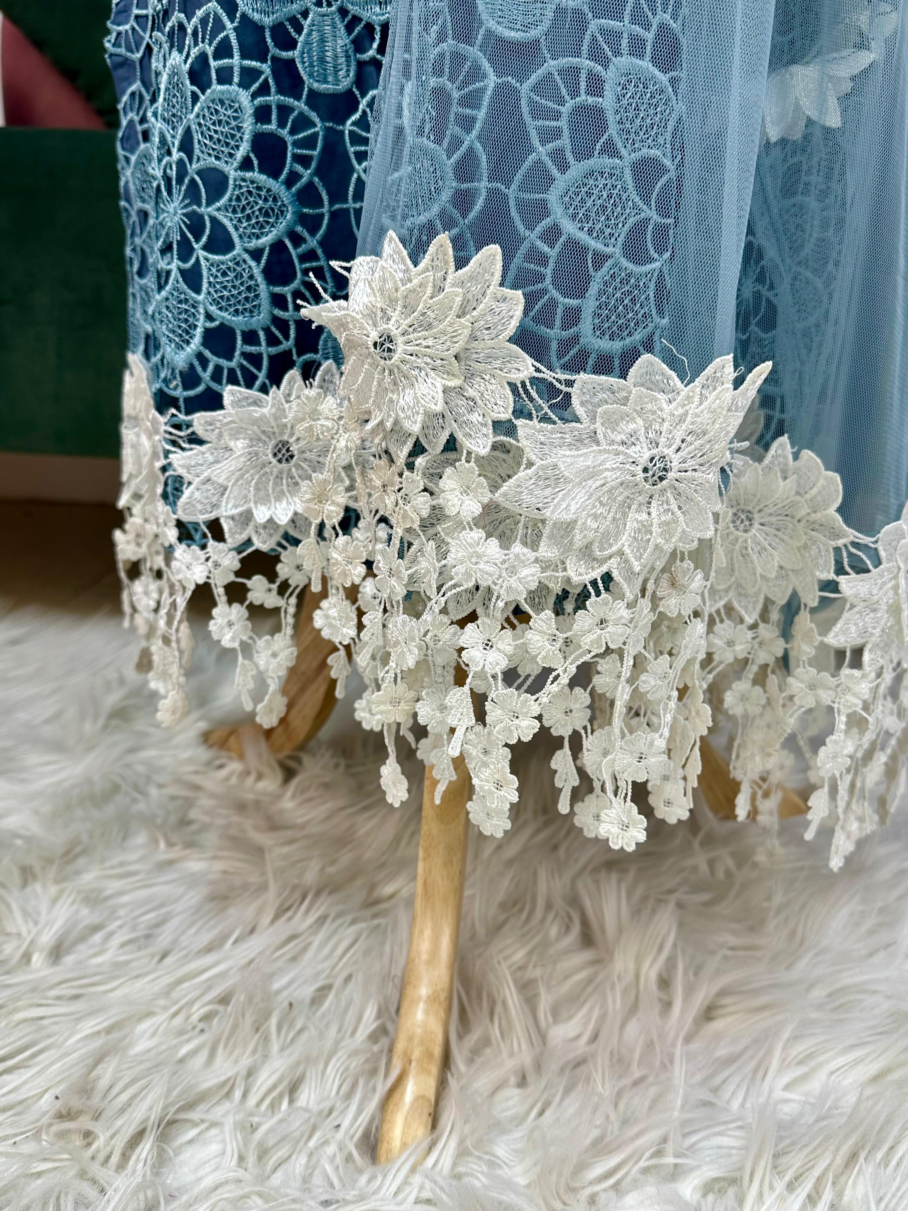 Heavy Crochet Salwar Suit- Dusty Blue