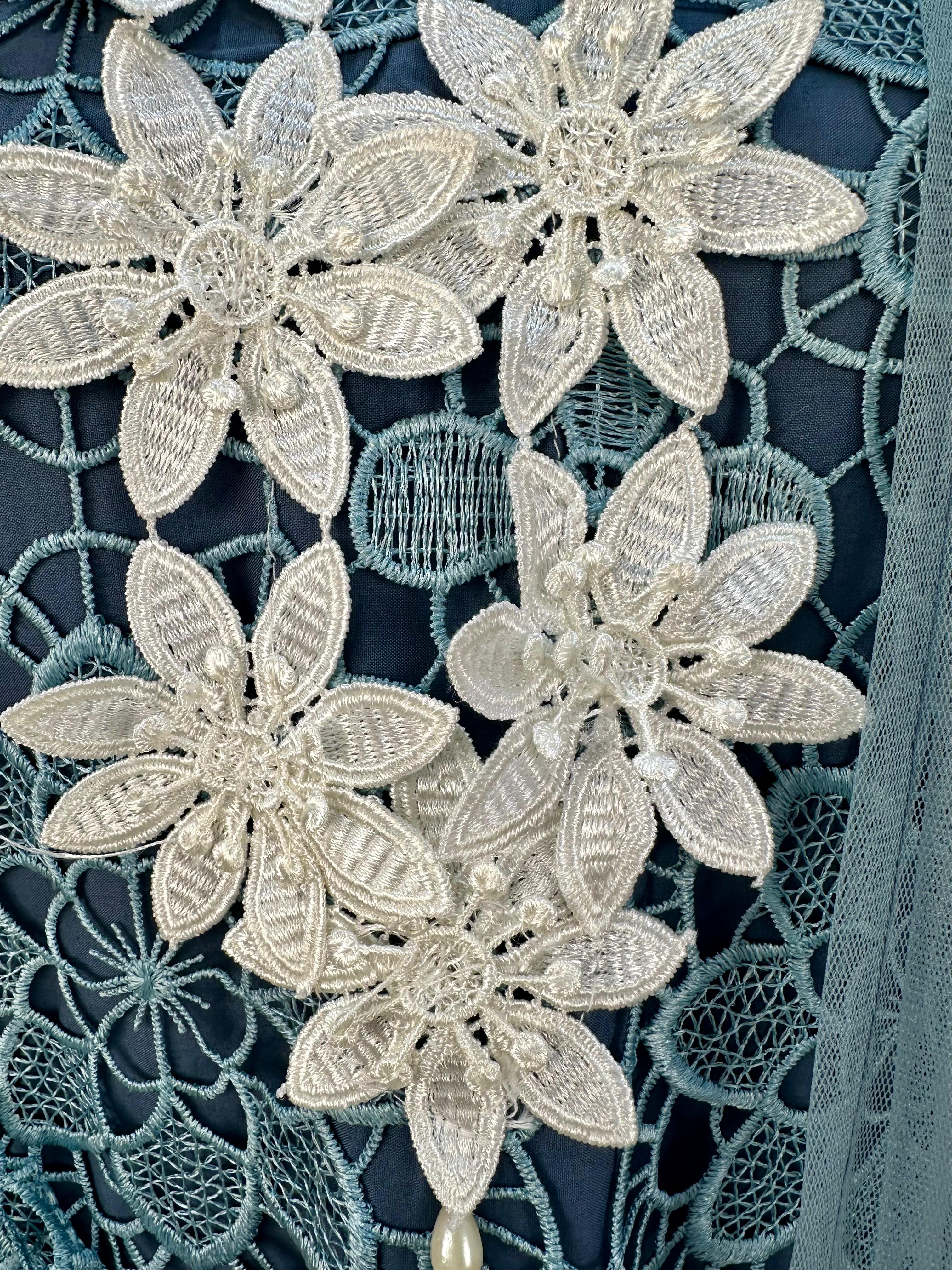 Heavy Crochet Salwar Suit- Dusty Blue