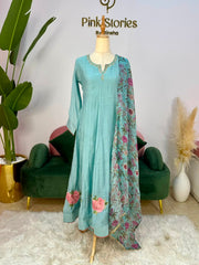 Muslin Silk Panel Cut Anarkali - Pastel Blue