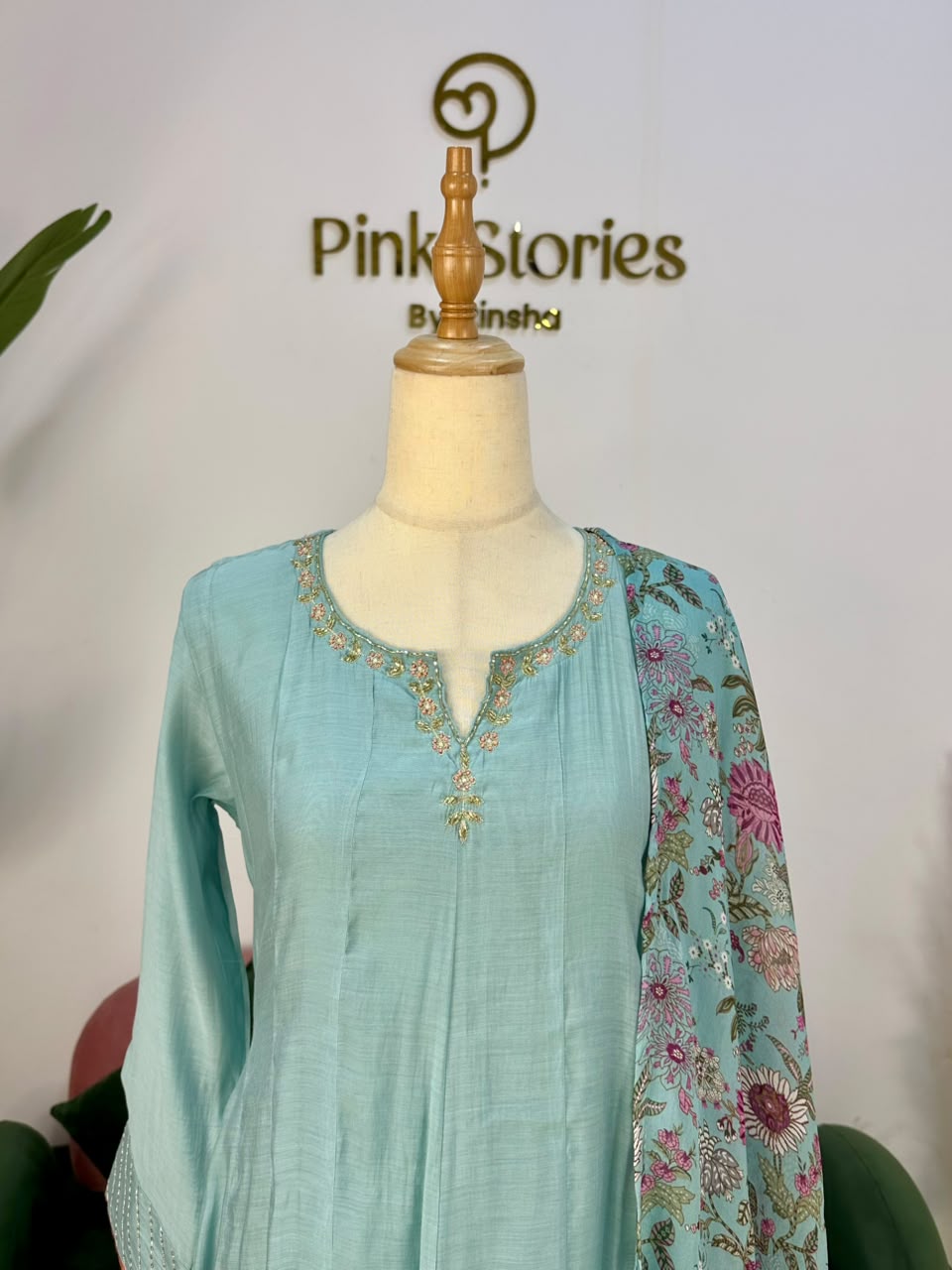 Muslin Silk Panel Cut Anarkali - Pastel Blue