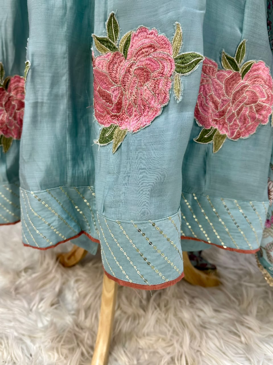Muslin Silk Panel Cut Anarkali - Pastel Blue