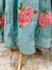 Muslin Silk Panel Cut Anarkali - Pastel Blue
