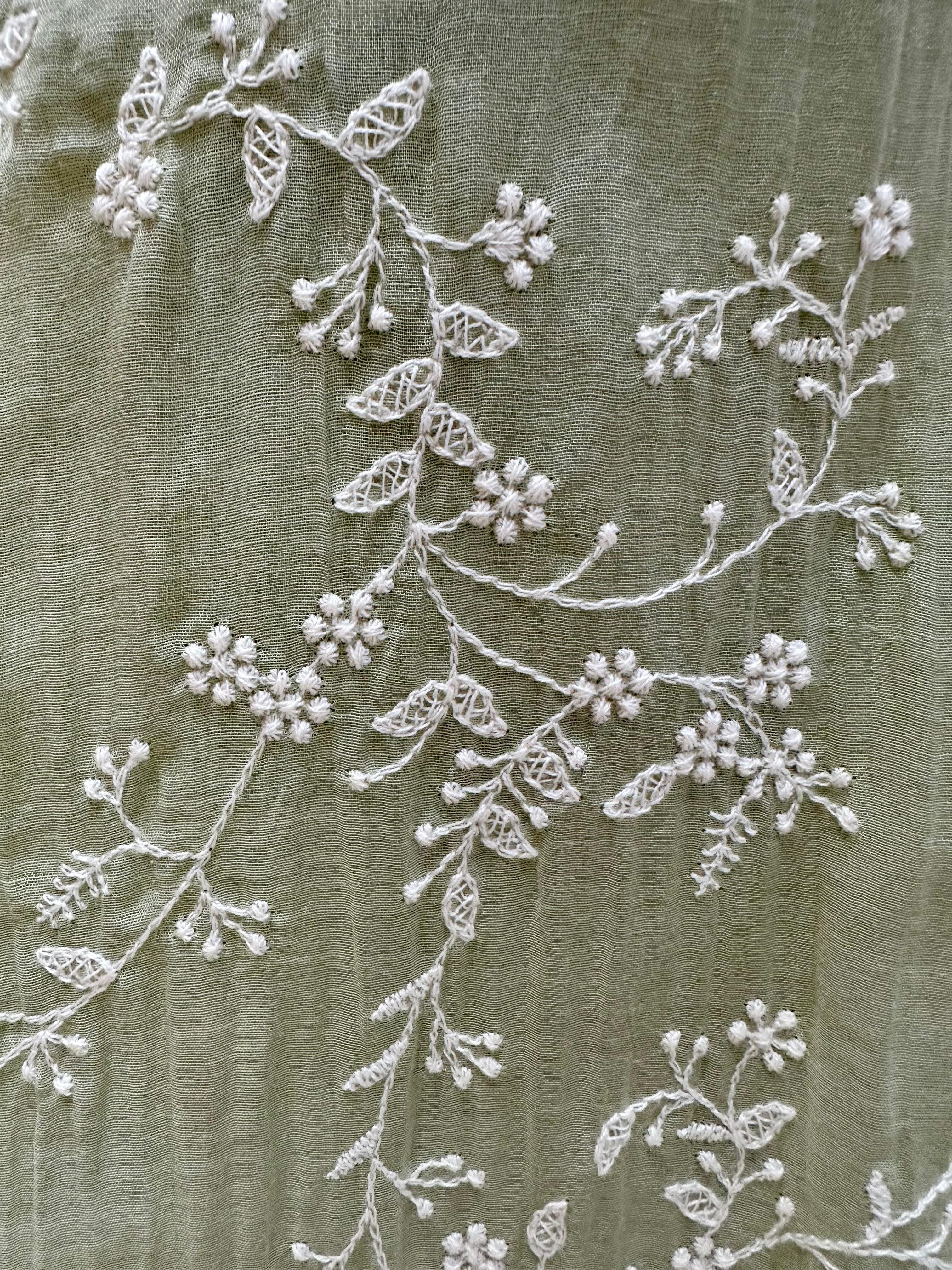 Embroidered Mul Chanderi A-line Suit- Pastel Green