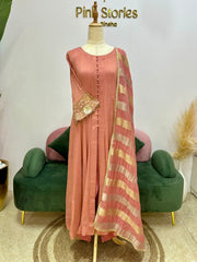Handworked panel cut anarkali suit-peach pink