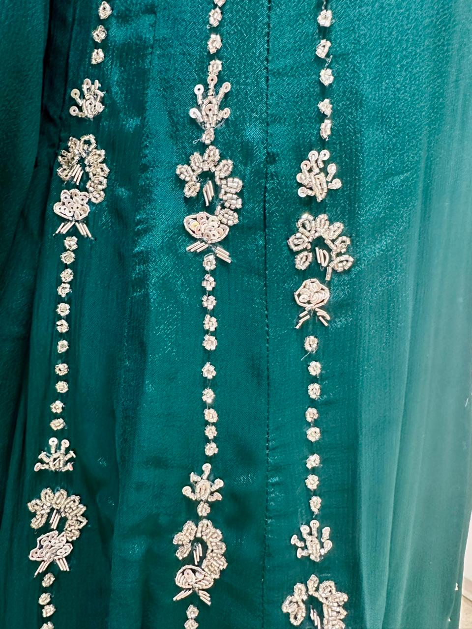 Handworked Panel Cut Anarkali Suit- Peacock Green