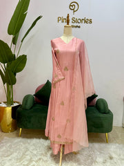 Handworked Dola Silk A-line Suit- Pastel Pink