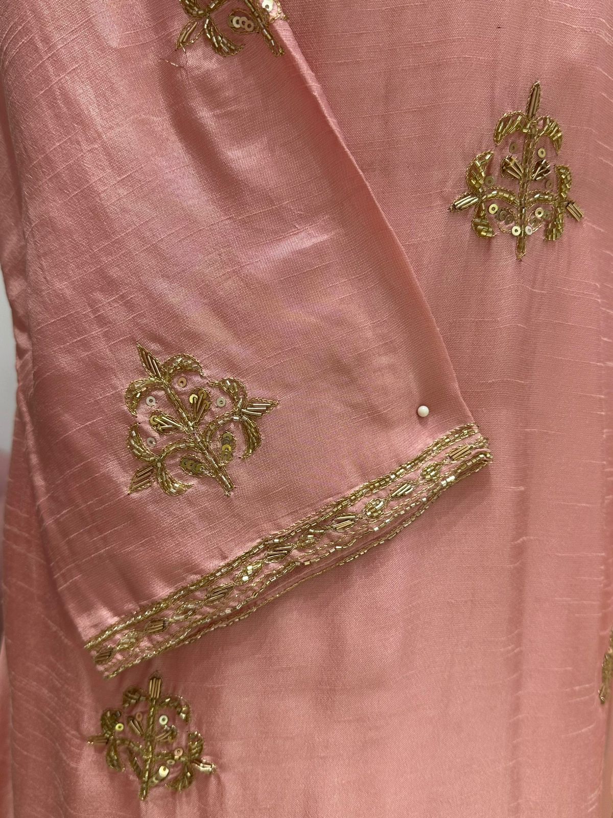 Handworked Dola Silk A-line Suit- Pastel Pink