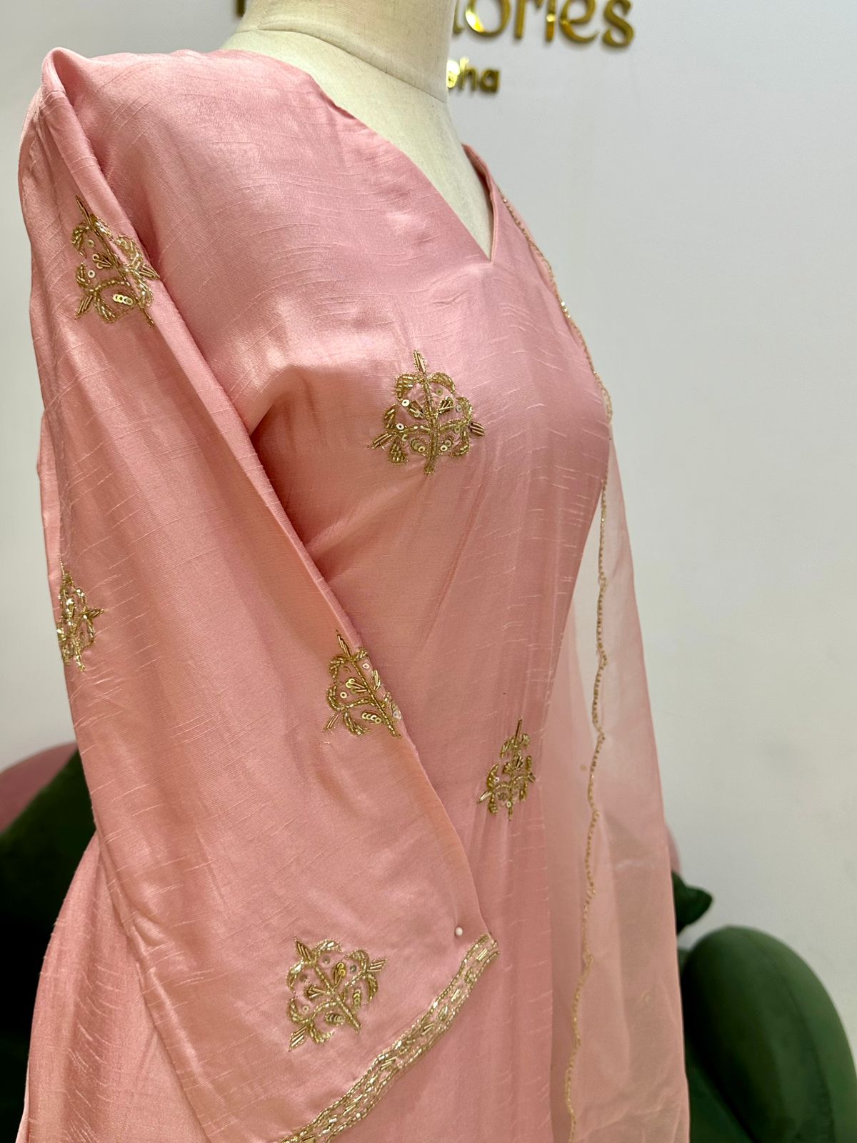 Handworked Dola Silk A-line Suit- Pastel Pink