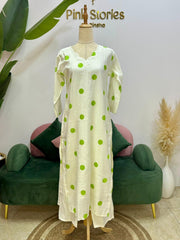 Polka Dot 2Pc Imported Cotton Co-Ord Set - Off White