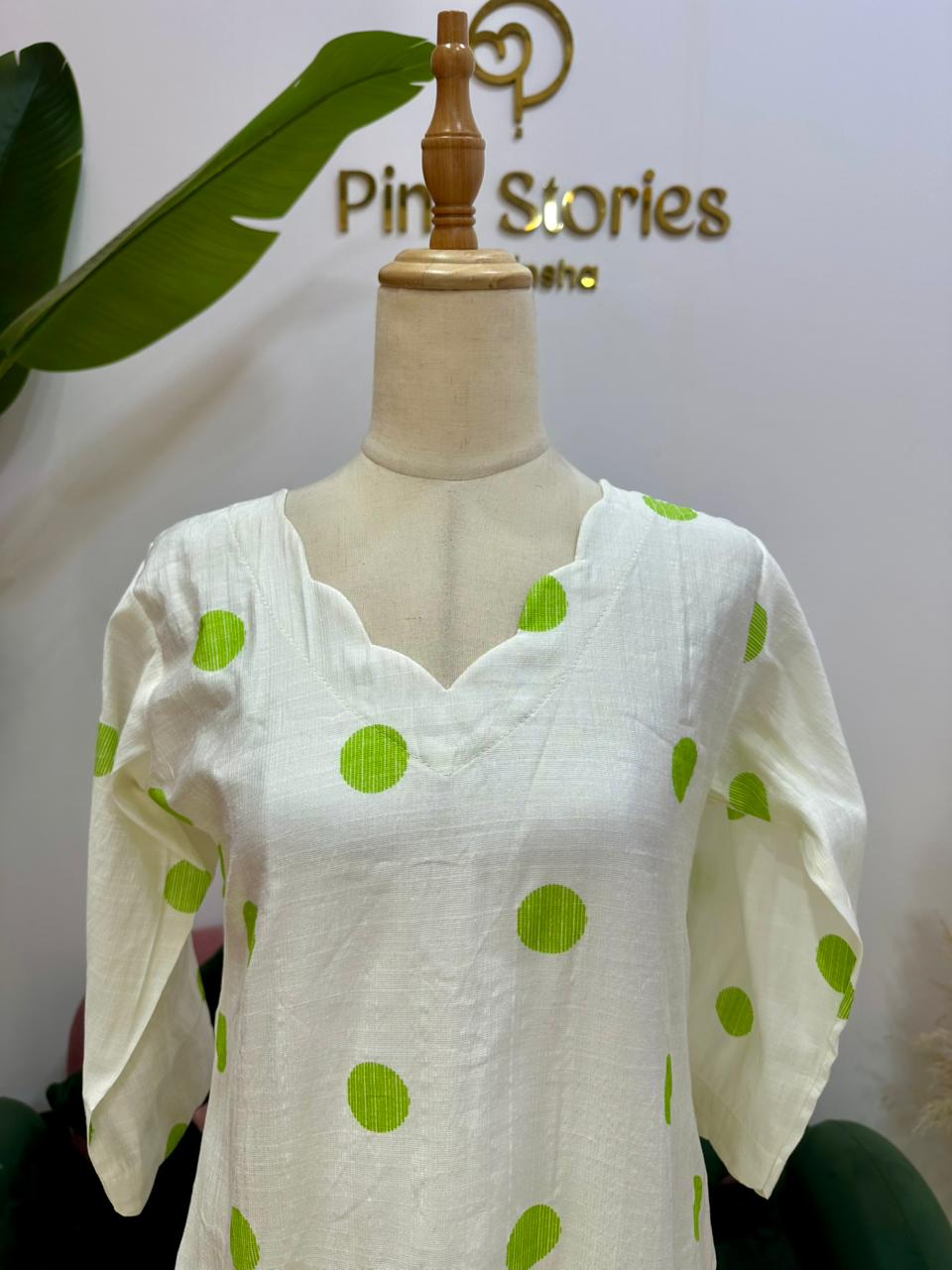 Polka Dot 2Pc Imported Cotton Co-Ord Set - Off White