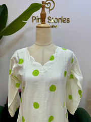 Polka Dot 2Pc Imported Cotton Co-Ord Set - Off White