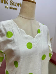 Polka Dot 2Pc Imported Cotton Co-Ord Set - Off White