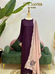 Dark Purple Kaftan Suit with Contrast Dupatta