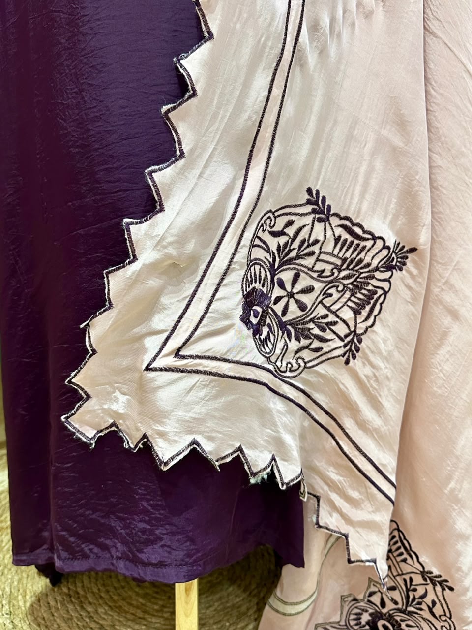 Dark Purple Kaftan Suit with Contrast Dupatta