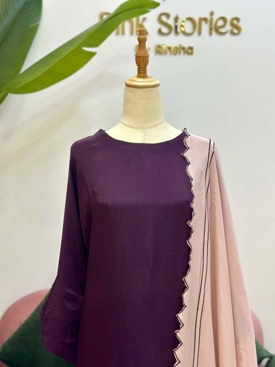 Dark Purple Kaftan Suit with Contrast Dupatta