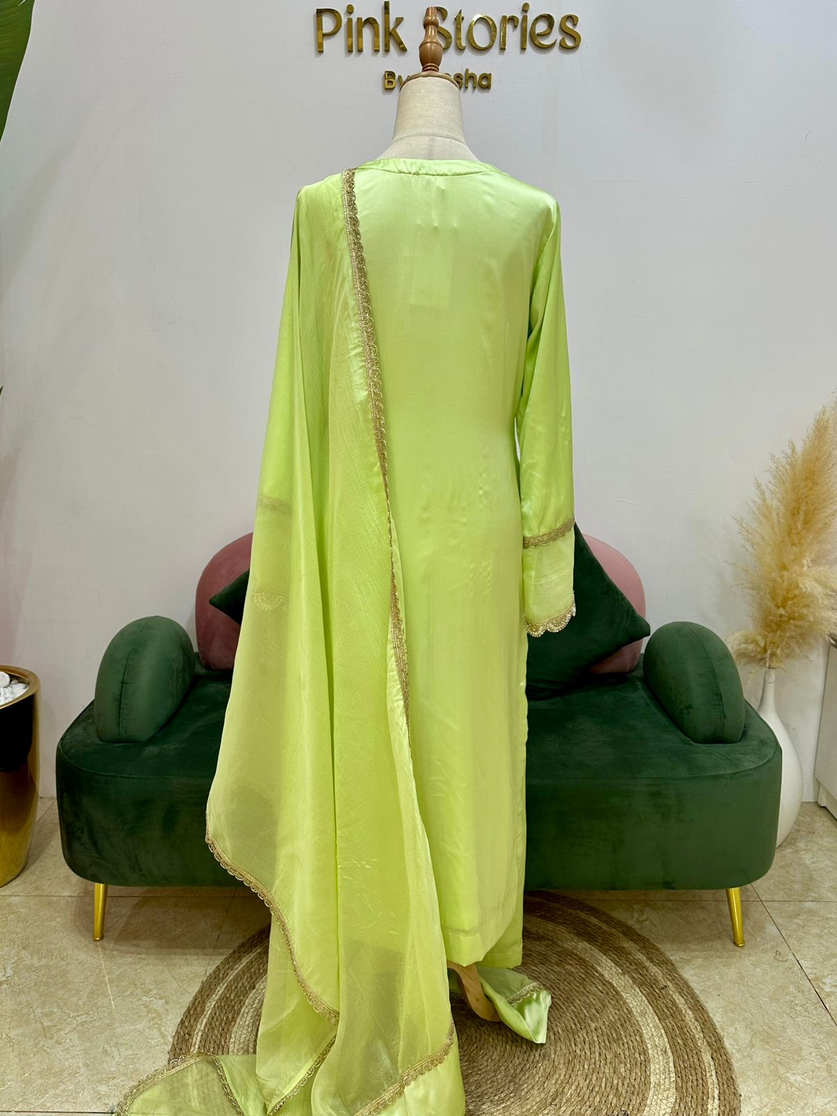 Embroidered 3Pc Silk Satin Salwar Suit- Pastel Green