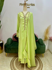 Embroidered 3Pc Silk Satin Salwar Suit- Pastel Green