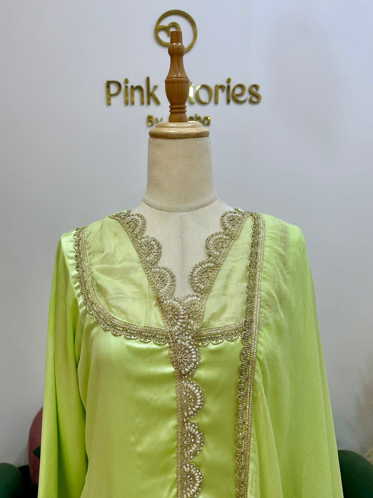Embroidered 3Pc Silk Satin Salwar Suit- Pastel Green