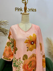 Digital print linen salwar suit- Peachy pink