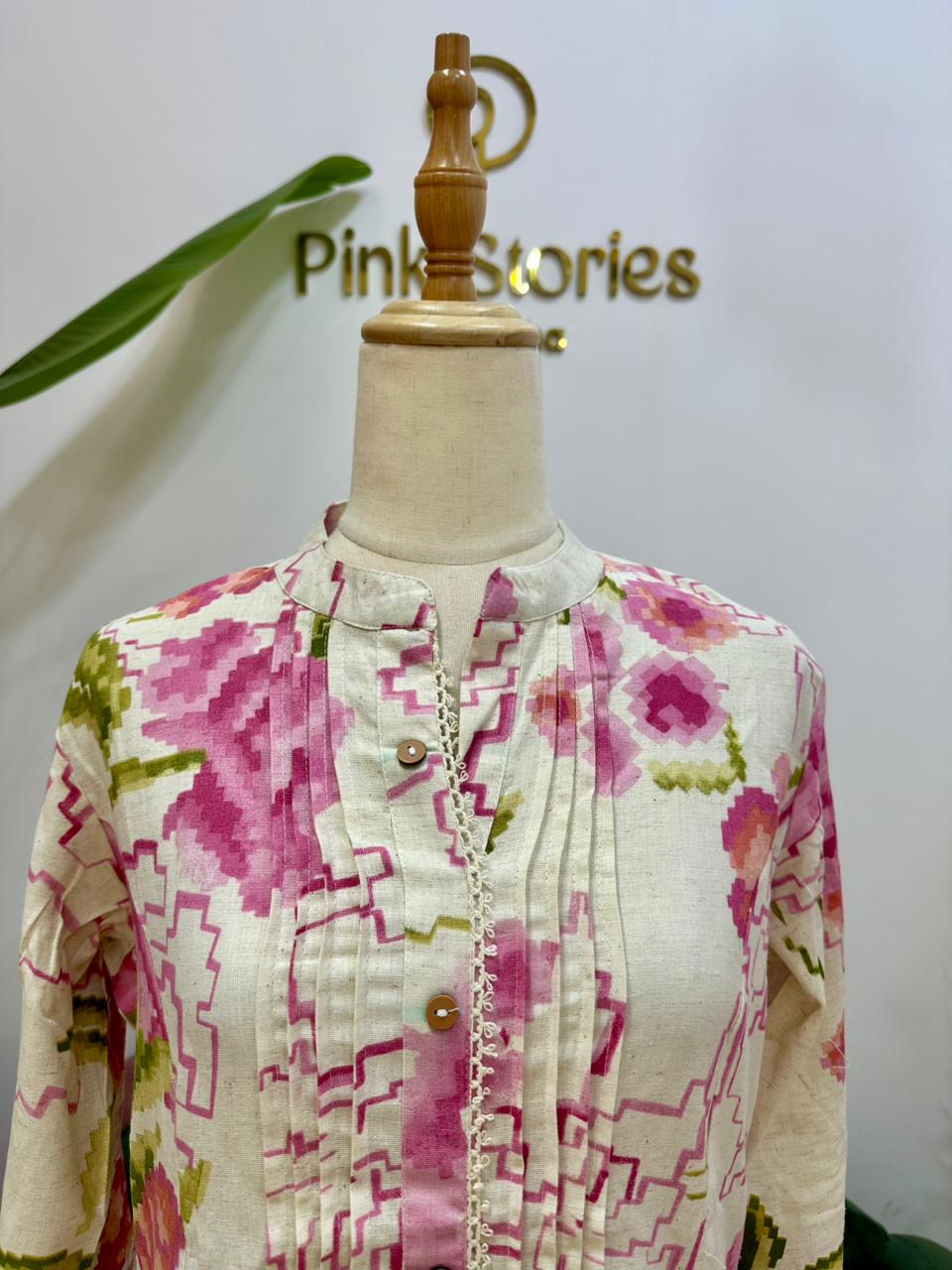 Printed 2Pc Cotton Flex Co-Ord Set- Pink
