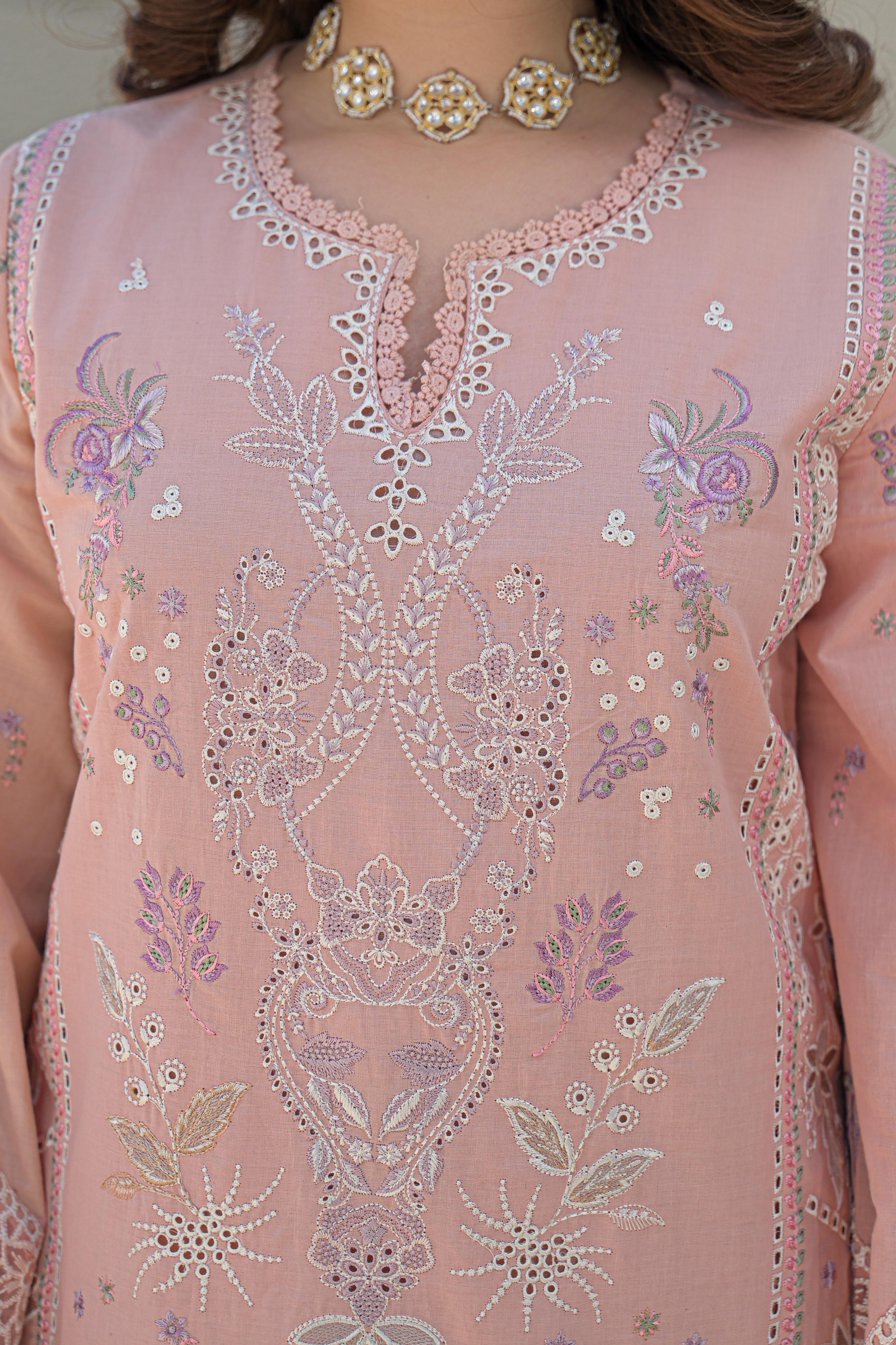 Embroidered 3pc salwar suit- pastel pink