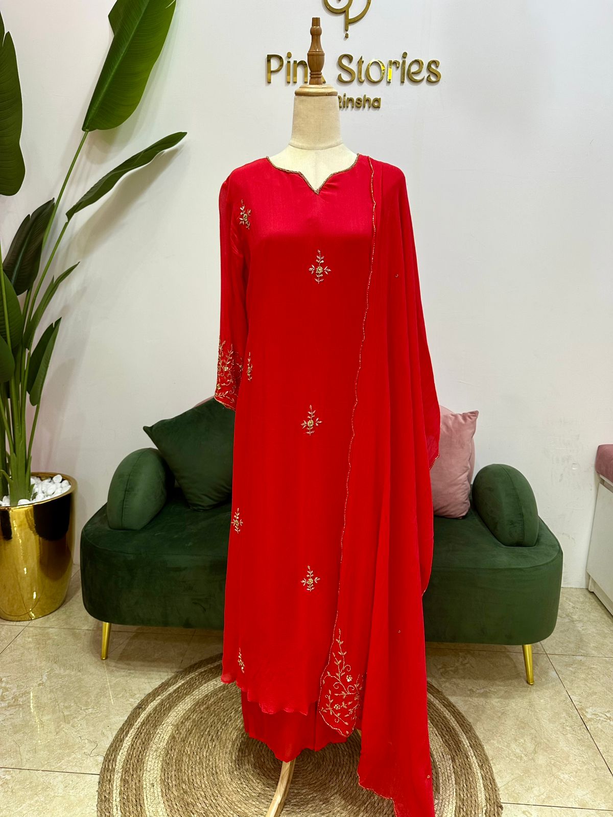 Handworked Chinon A-line Suit- Red