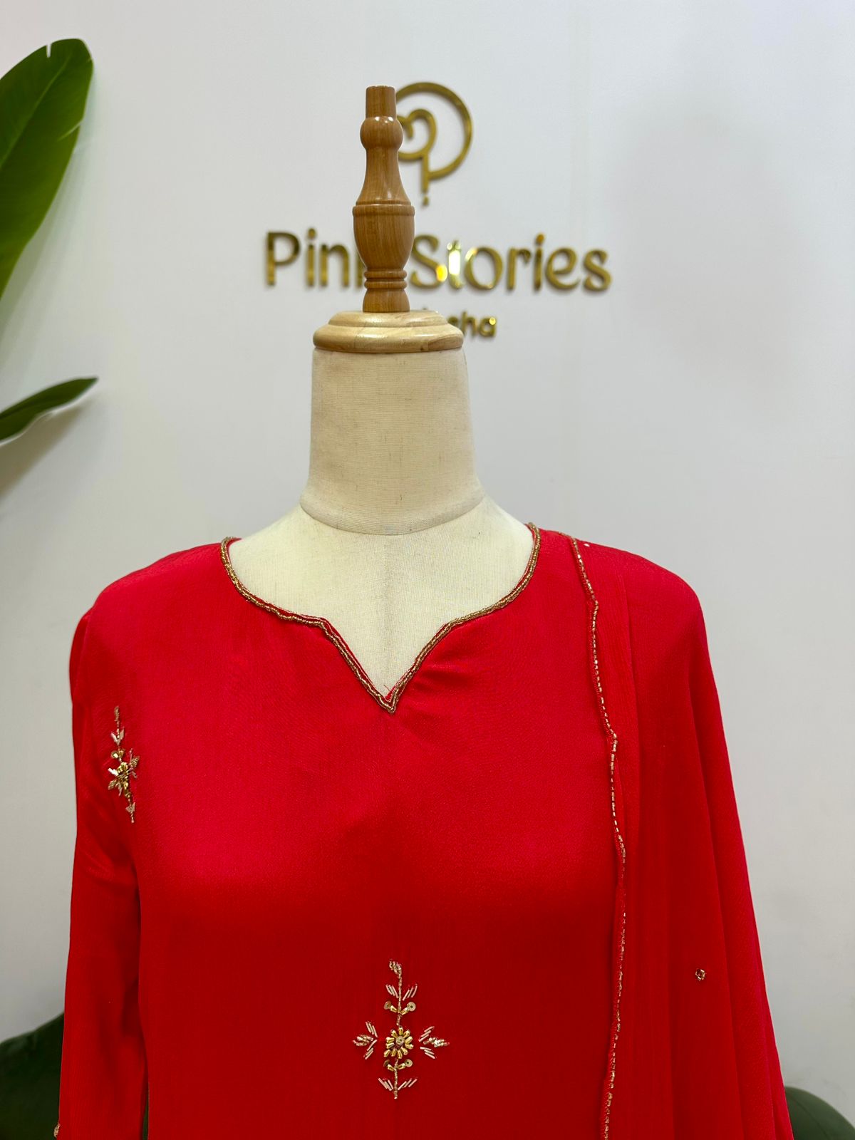 Handworked Chinon A-line Suit- Red