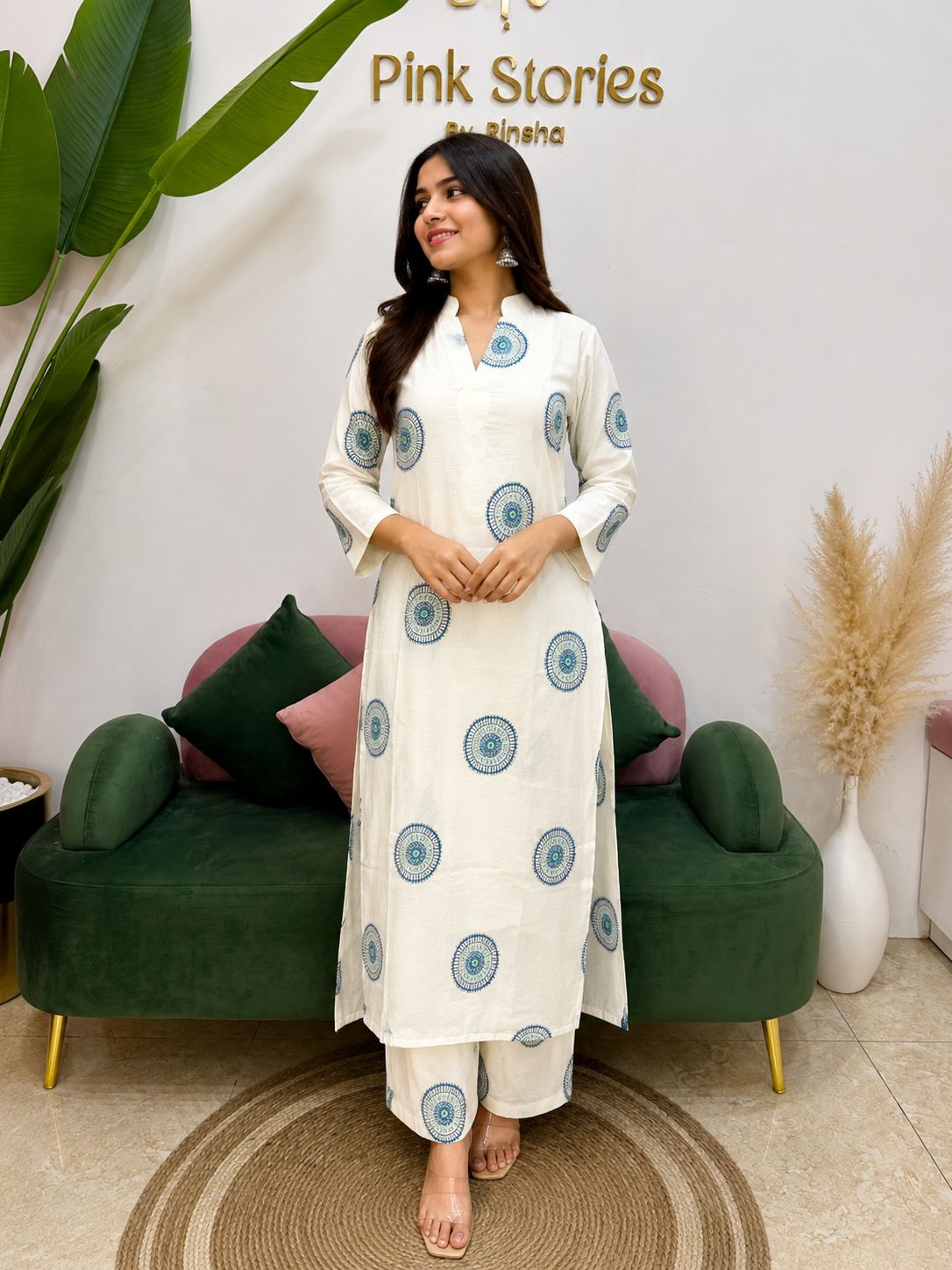 Printed 2Pc Imported Cotton Co-Ord Set - Ivory
