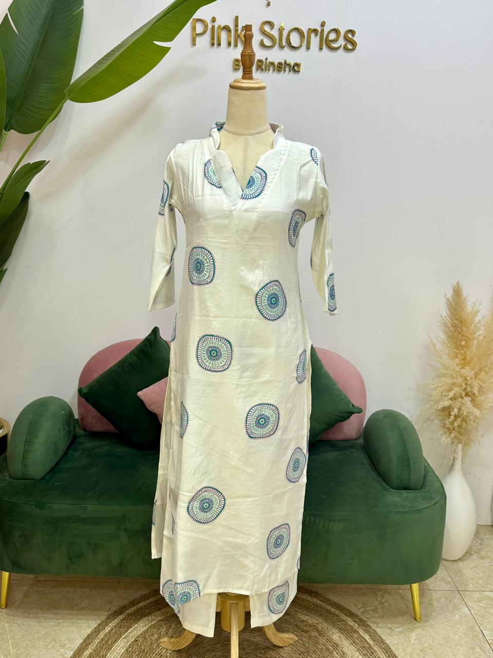 Printed 2Pc Imported Cotton Co-Ord Set - Ivory