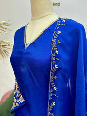 Handworked Raw Silk A-line Suit- Royal Blue