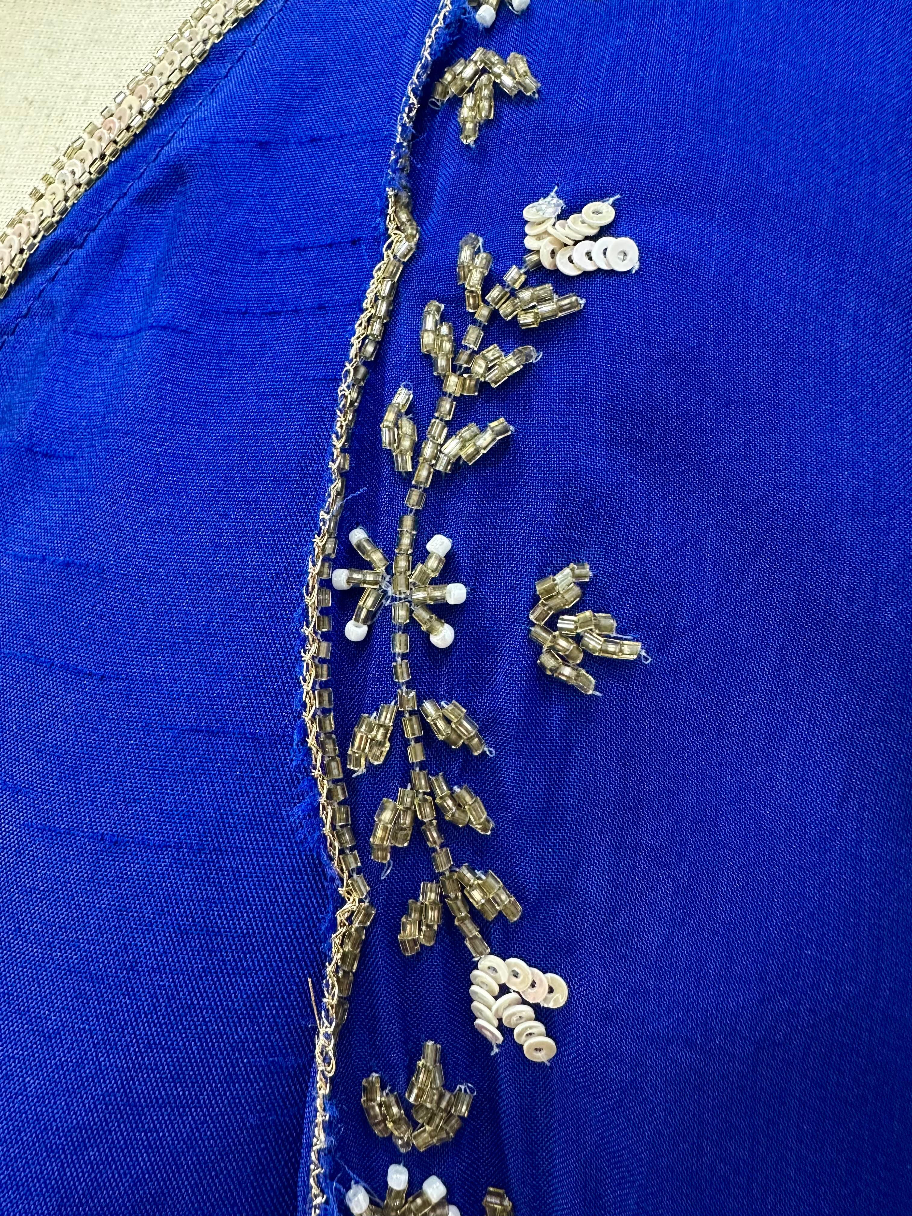Handworked Raw Silk A-line Suit- Royal Blue