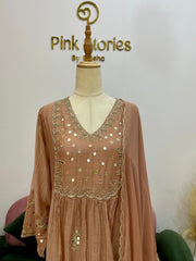 Handworked Mul Chanderi A-line Suit- Rose gold