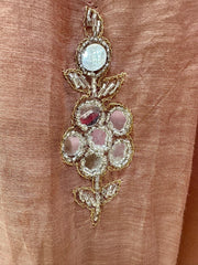 Handworked Mul Chanderi A-line Suit- Rose gold
