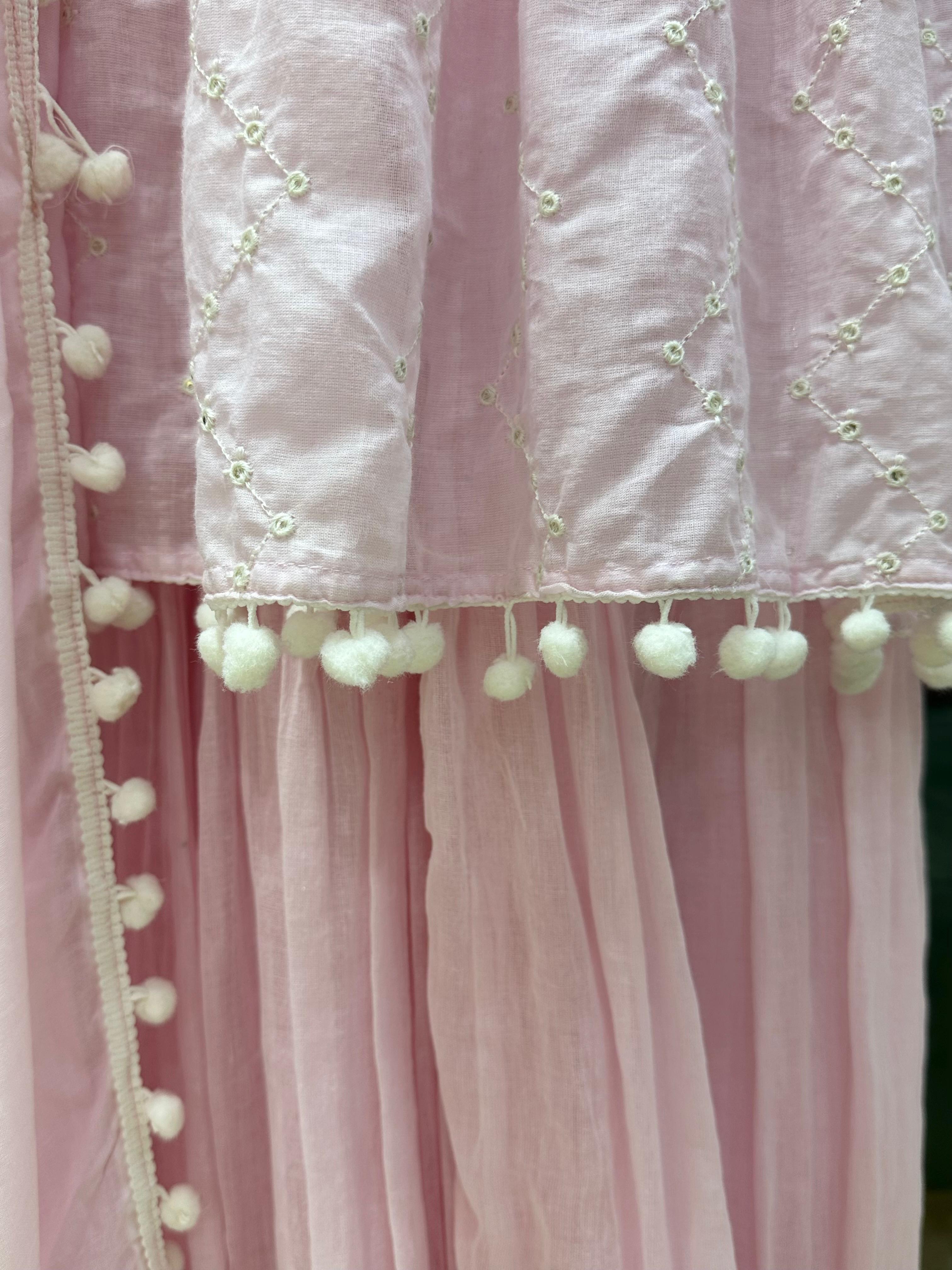 Soft Pink Mul Cotton Angrakha Sharara Set