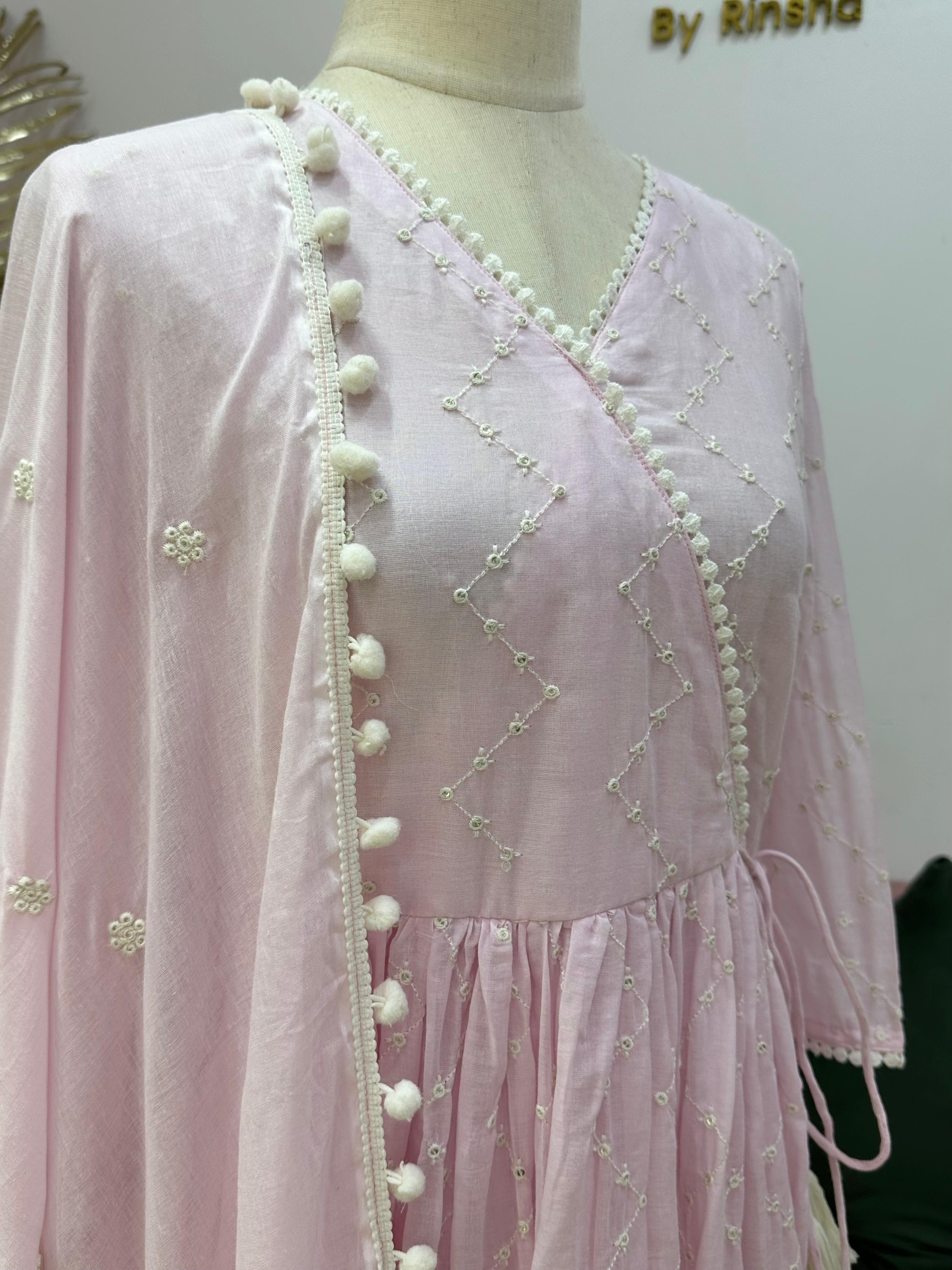 Soft Pink Mul Cotton Angrakha Sharara Set