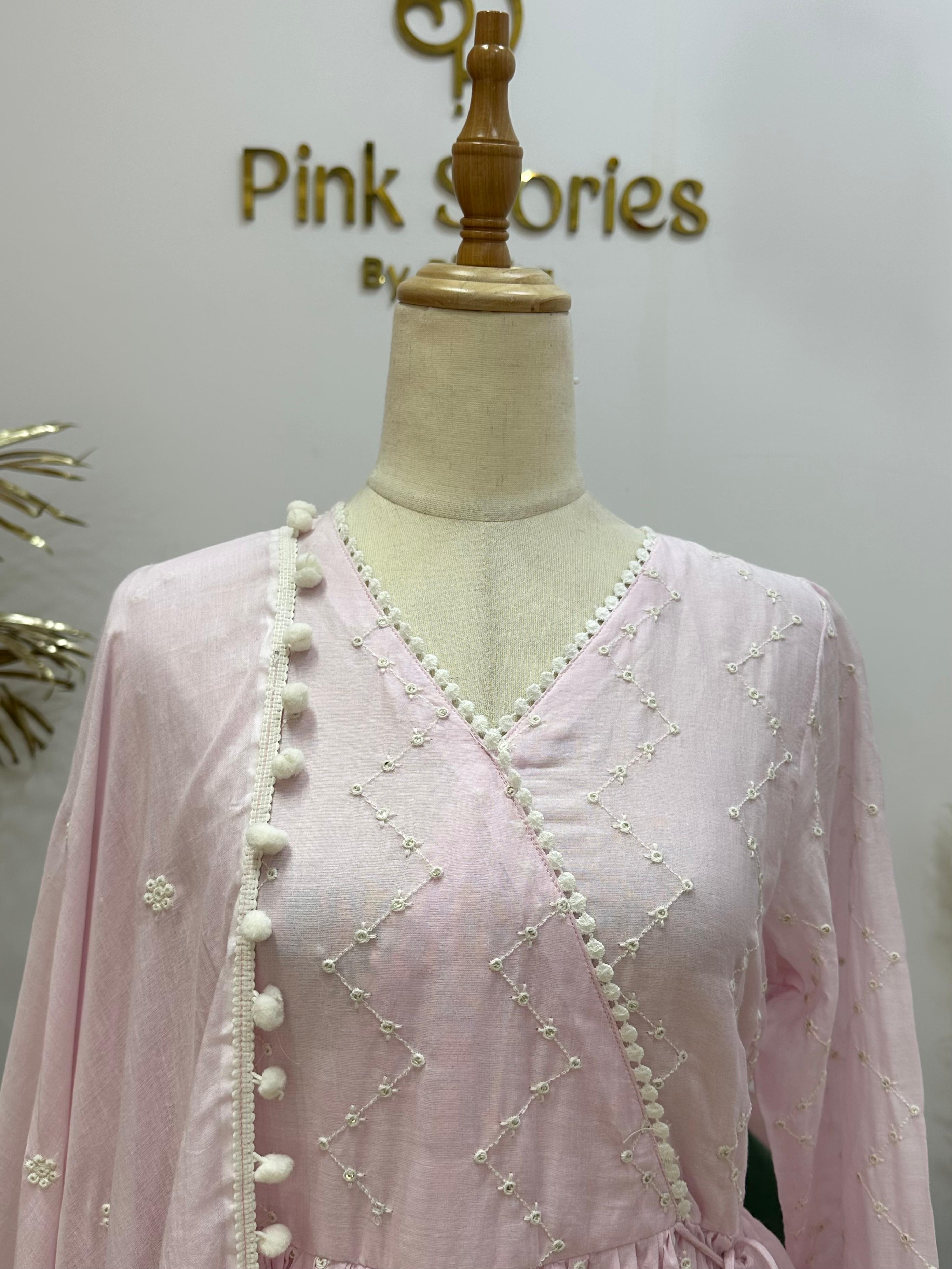 Soft Pink Mul Cotton Angrakha Sharara Set