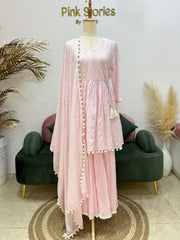 Soft Pink Mul Cotton Angrakha Sharara Set