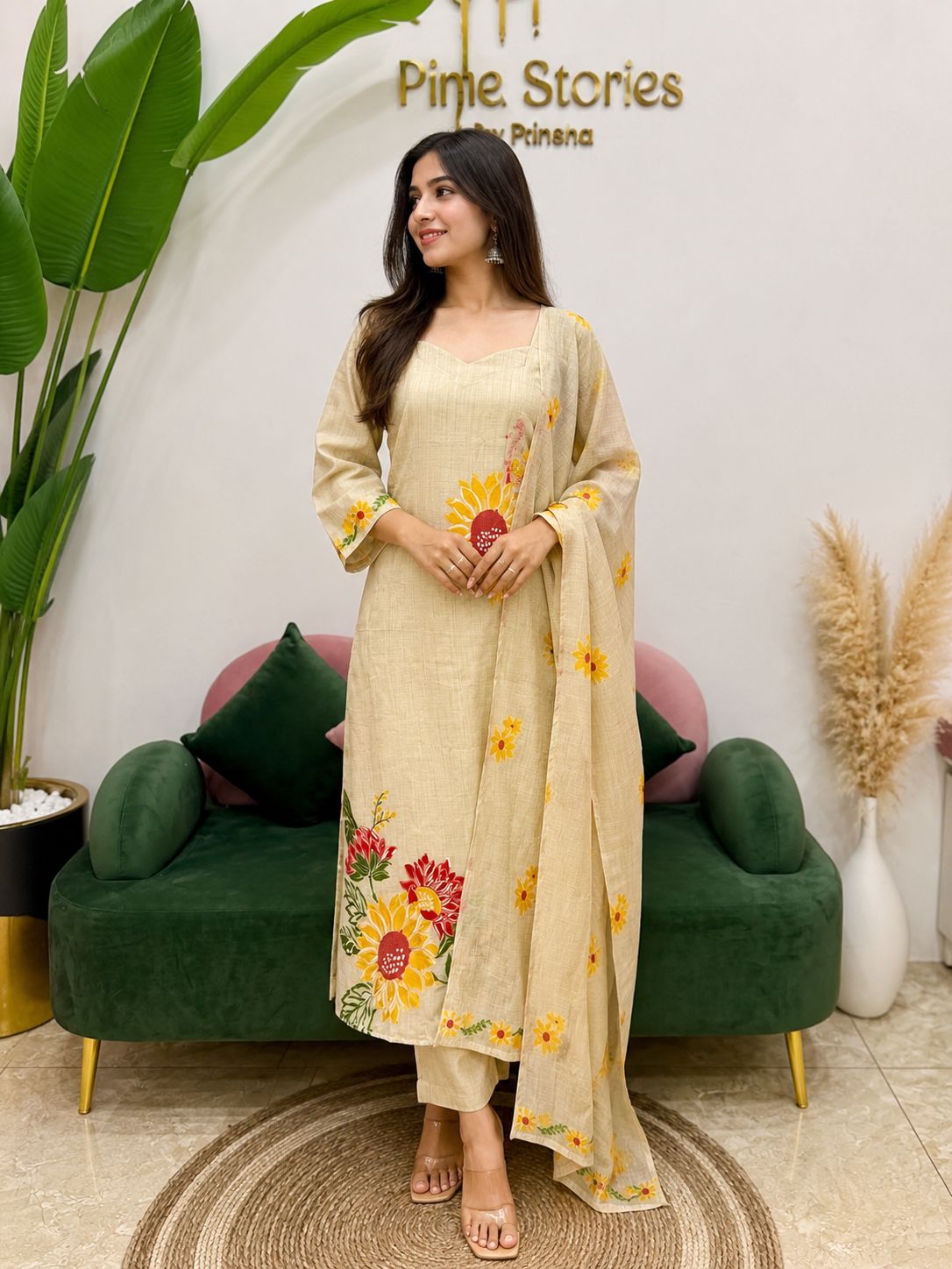 Imported Cotton A-Line Suit- Khaki