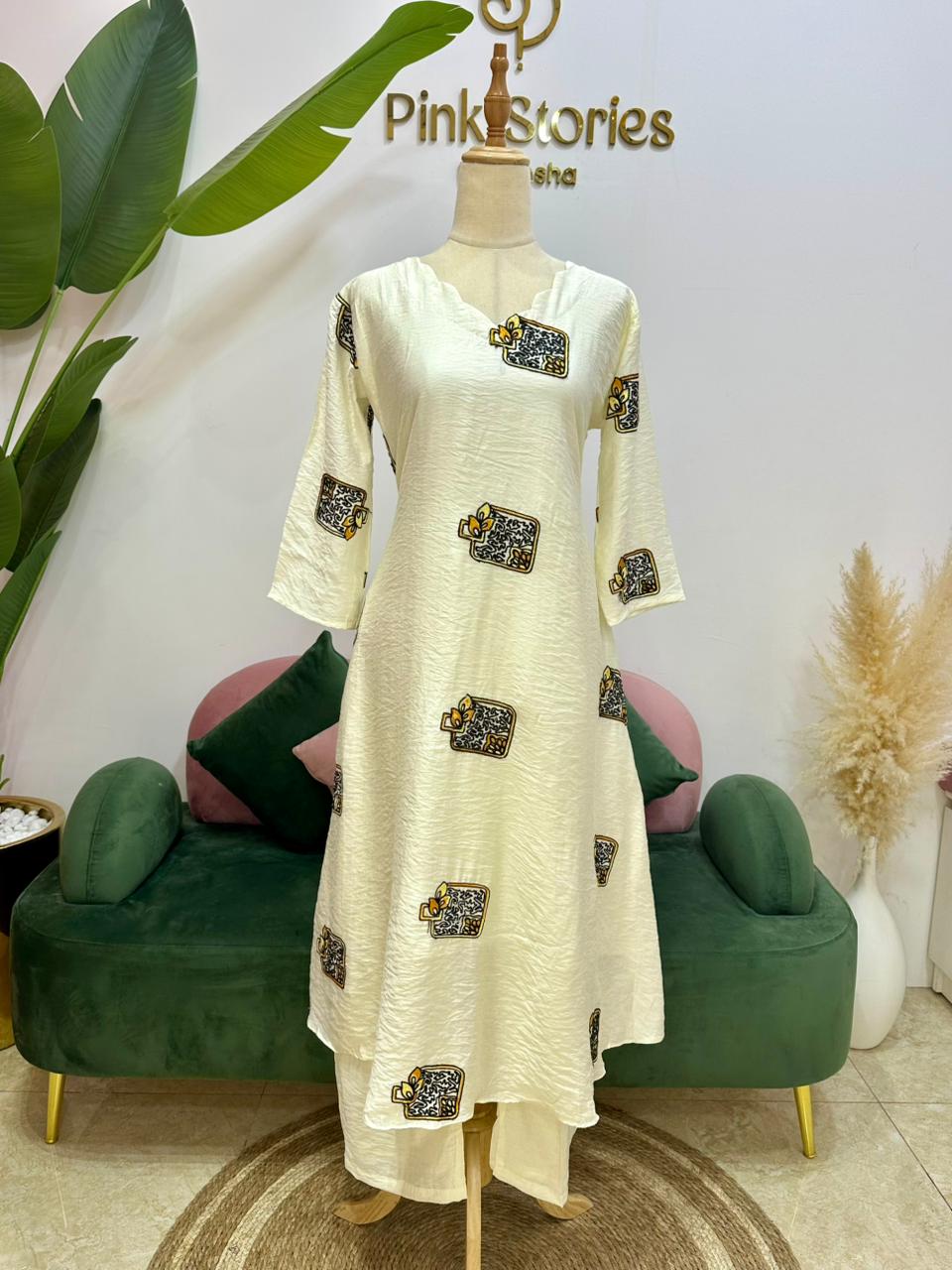 2Pc Imported Cotton Co-Ord Set - Off White