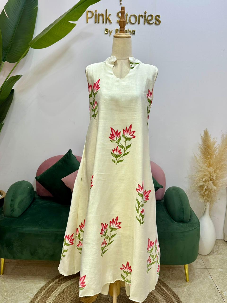 Printed 2Pc Imported Cotton Co-Ord Set- Off White