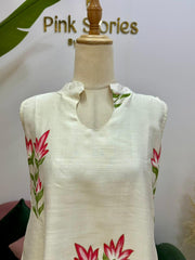 Printed 2Pc Imported Cotton Co-Ord Set- Off White