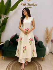 Printed 2Pc Imported Cotton Co-Ord Set- Off White