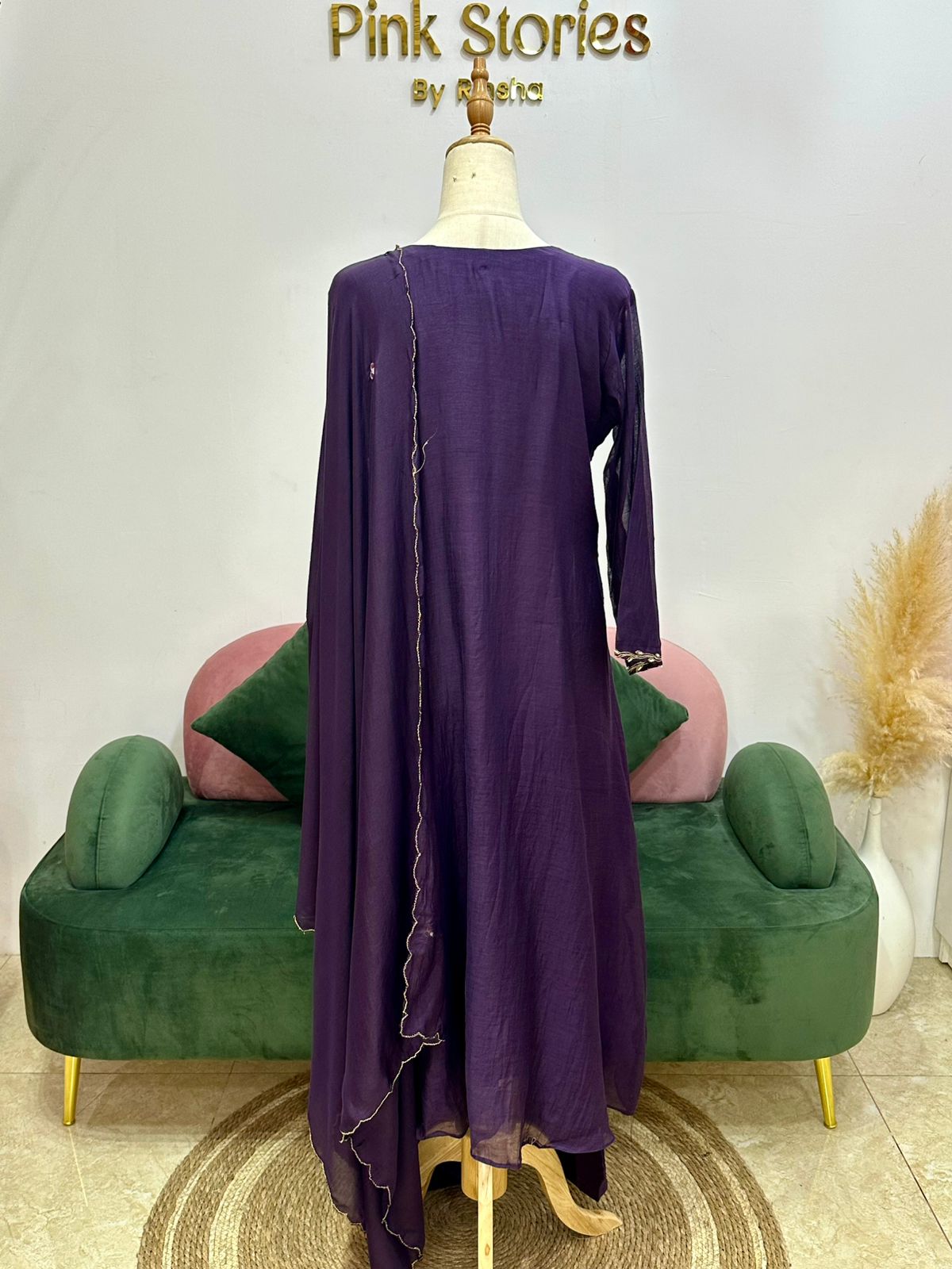 Handworked panel cut anarkali suit-violet