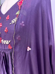 Handworked panel cut anarkali suit-violet