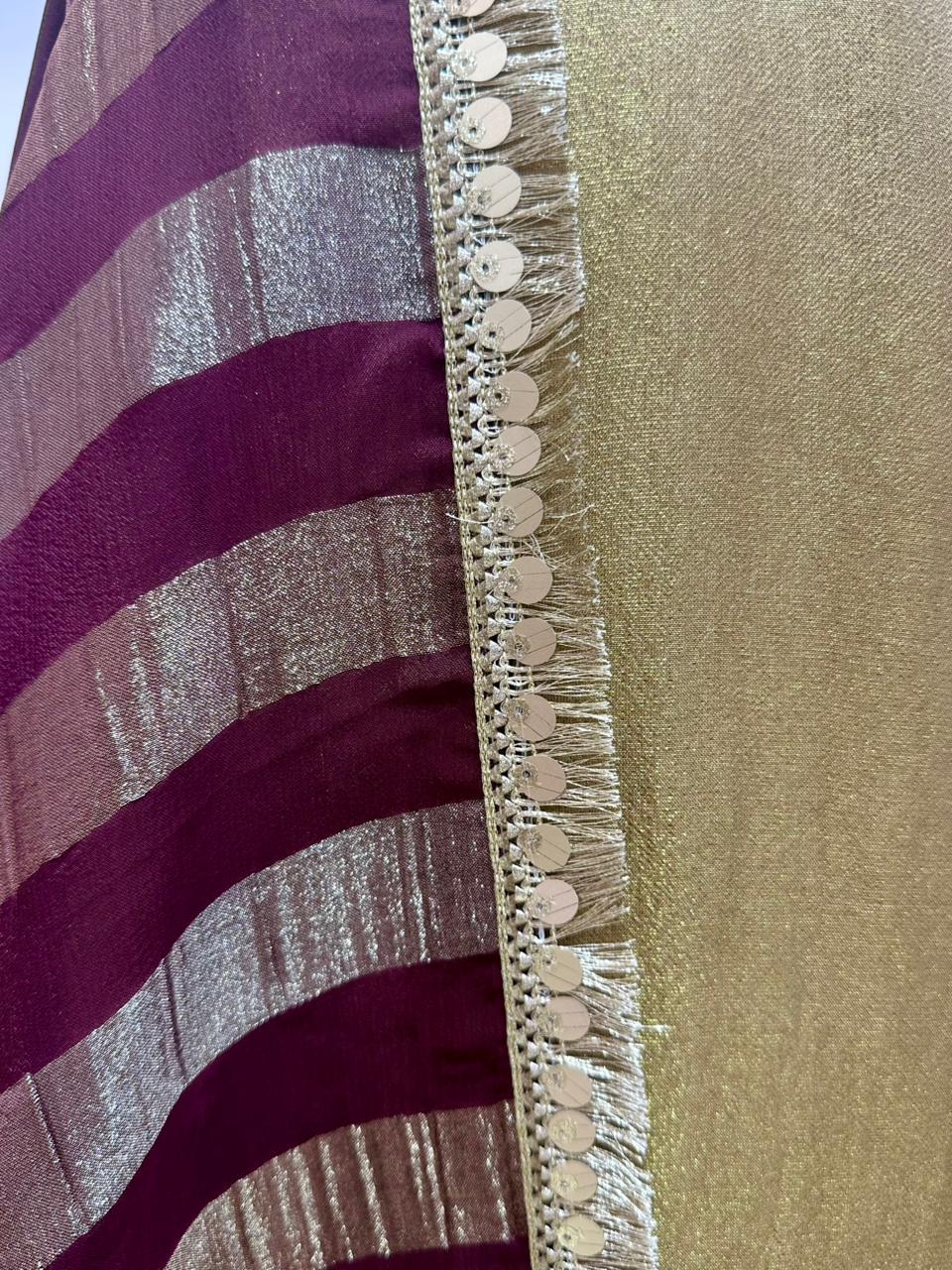 Tissue silk A-line Suit- copper golden + beetroot