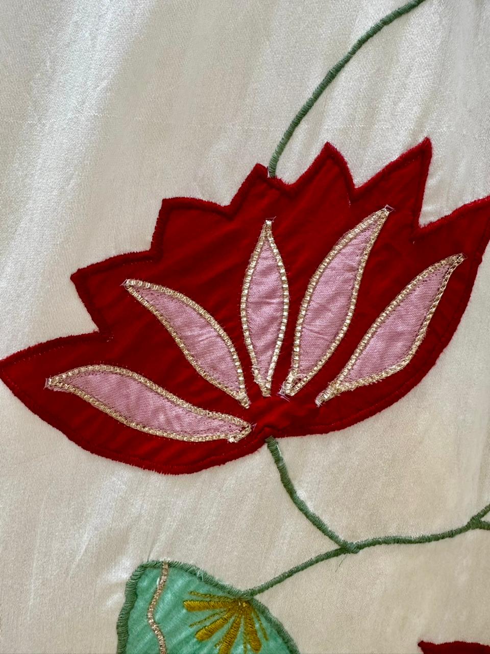 Appliqué work mul chanderi A-line suit- Off White